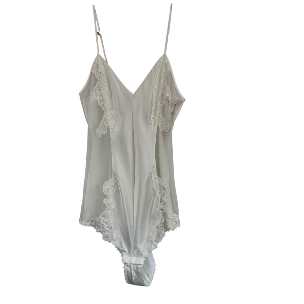 Vintage Victoria’s Secret Lingerie Bodysuit Satin Lace Sequin White Bridal NEW M